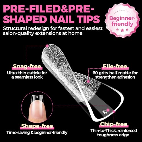 UNA GELLA Short Square Nail Tips 504PCS Pre-Etched Fake Tips for DIY Manicure