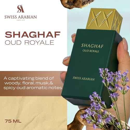Swiss Arabian Shaghaf Oud Royale Spicy, Oud, Aromatic Fragrance - Notes of Saffron and Lavender - Perfume for Women and Men - 2.5 oz EDP Spray