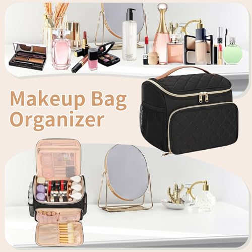 Large Makeup Bag with Organizer Compartments & Quilted Design