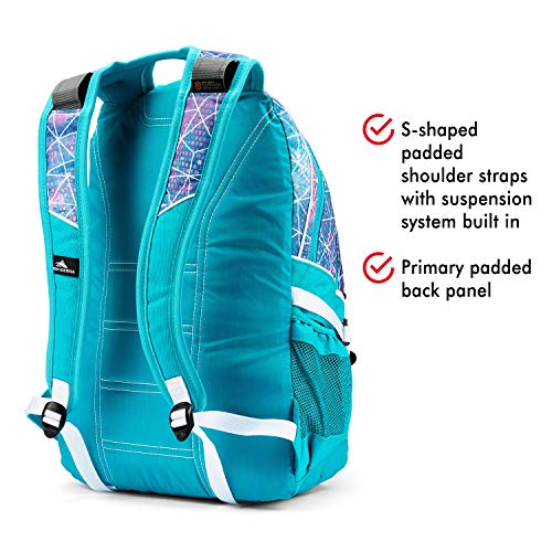 High Sierra Loop Backpack, Travel, or Work Bookbag with tablet sleeve, One Size, Sequin Facets/Bluebird/White