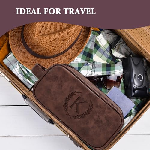Janhavi Personalized Toiletry Bag for Men, Gifts for Boyfriend, Toiletry Bag For Shower Caddy,Personalized Initials & Wheat Mens Toiletry Travel Bag Travel Essentials for Men(Medium, Dark Brown, J)