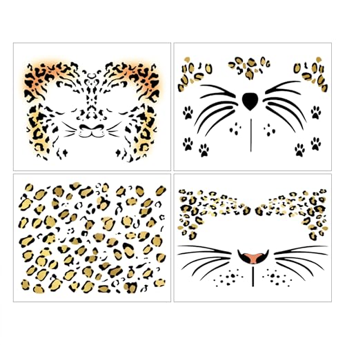 Leopard Cheetah Face Temporary Tattoos - 4 Sheet Set