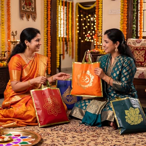 Sabary 48 Pack Pooja Return Gift Bags with Golden Trim