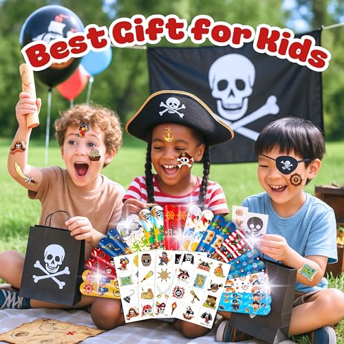 72-Piece Pirate Party Favors Set - Temporary Tattoos & Slap Bracelets