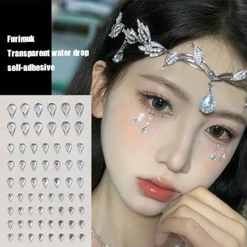 Face Gems Self-Adhesive Water Drop Rhinestone Jewels Stickers for Makeup, Teardrop Stick-on Pearls Hair Gems for Women Festival, Hair, Eye, Nail, Body Decorations Accessory