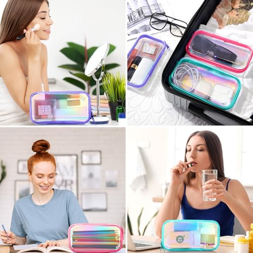 Hoolerry 3 Pcs Clear Hard Zipper Case Makeup Bag Plastic Zipper Pouch Christmas Storage Case Portable Travel Organizer Bin for Cosmetics, Building Blocks, Puzzles(Laser,S)