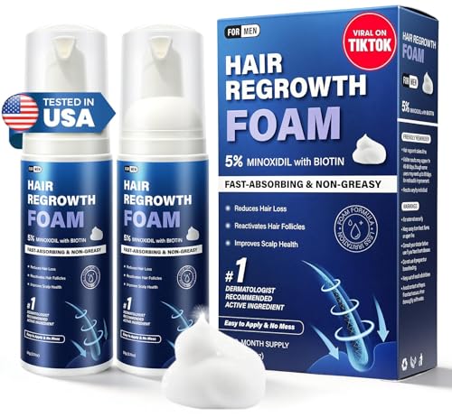 Minoxidil Hair Regrowth Foam for Men - Thinning Hair & Beard Treatment, 2x2.11 Oz