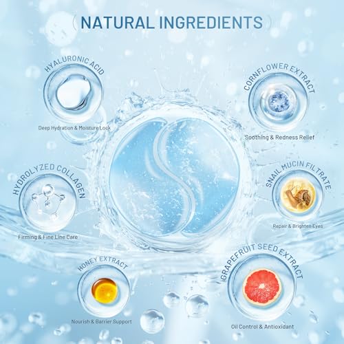 Under Eye Patches Masks - for Puffy Eyes, Fine Lines, Dark Circles,Wrinkles, Eye Bags Treatment with Collagen and Hyaluronic Acid,Firming & Cooling, Moisturizing and Hydrating Blue (60 Pcs)
