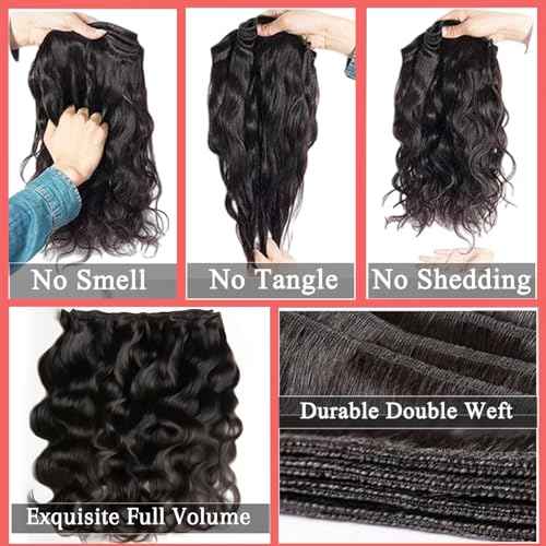 12A Human Hair Bundles Body Wave 4 Bundles Human Hair 20 22 24 26 Inch 100£¥ Unprocessed Brazilian Virgin Hair Quick Weave Wavy Human Hair Extensions for Women Natural Black