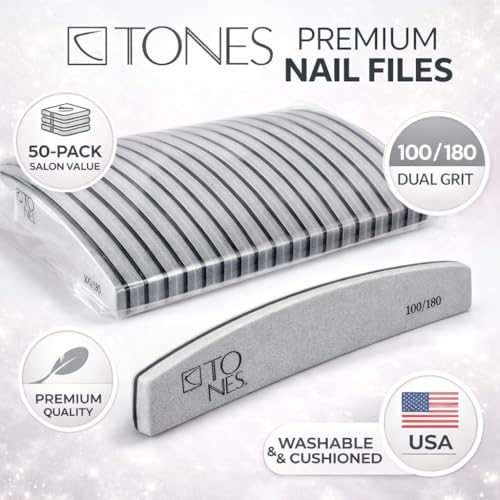 TONES 10pcs Professional Nail Buffer 100/180 - Double Sided Fingernail Files Ergonomic Emery Boards for Natural Acryliuc Gel Nails, Perfect Shaper for Pedicure & Manicure or DIY Nails at Home
