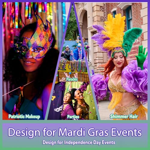 Allstarry Mardi Gras Face Glitter, 4 Colors Chunky Sparkle Set