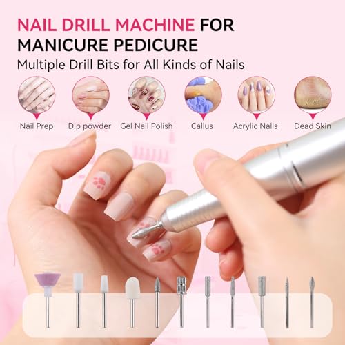 Electric Nail Drill Machine Rechargeable Portable Nail File Electric DIY Nail Drill Kit 45000RPM with Smart LCD Screen for Gel Nail Manicure and Pedicure Reflective Body etc (Orange)