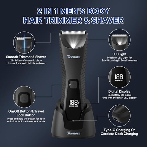 2-In-1 Body Hair Trimmer for Men with Ceramic Blade