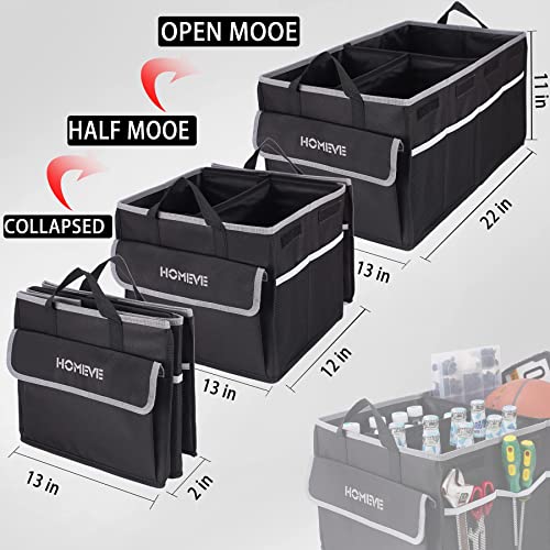 Homeve Trunk Organizer for Car, Collapsible Storage Box, Trunk Storage Organizer, 3 Compartment, Multi Pockets, Suitable for Any Car, SUV, Mini-Van Model Size, Black