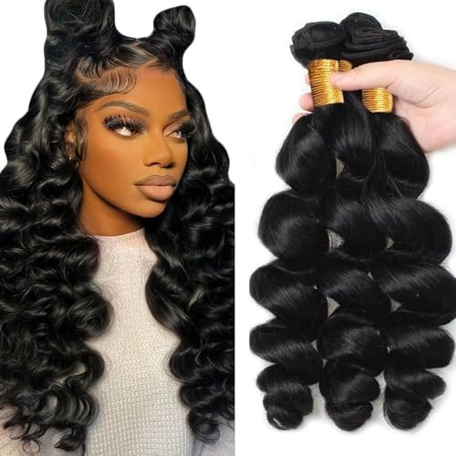 12-Inch #1B Loose Deep Wave Human Hair Bundles - 3 Pack