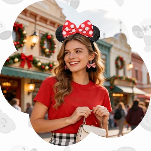 UNSPAZ Red White Dot Sequin Mouse Ears Headband for Women Girls Boys - Cosplay & Party Accessories