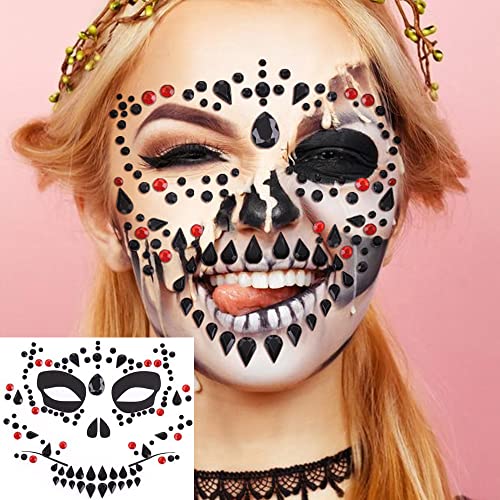 Halloween Face Jewels Temporary Tattoos - 3 Sheet Gem Stickers