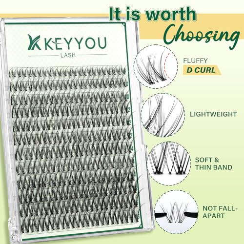 KEYYOULASH Lash Clusters Manga Lash Extension C Curl 144pcs 8-18mm Wispy Eyelash Clusters Natural Volume Eyelash Extensions Individual Lashes DIY at Home(KY05,D-8-16MIX)