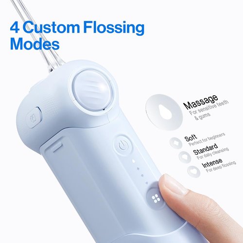 usmile C10 Portable Water Flosser – Travel-Friendly, 95-Day Battery, 4 Modes, 360° Nozzle, 180ml Tank, IPX7 Waterproof, Dentist-Recommended for Braces, Implants & Sensitive Gums (Blue)