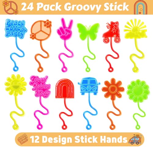 48pc Groovy Party Favors - Sticky Hands & Temporary Tattoos