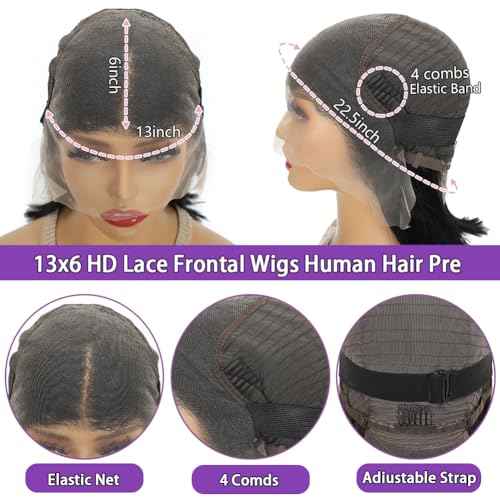 14 Inch Bob Wig Human Hair 13x6 Hd Transparent Lace Front Wigs Human Hair Pre Plucked Glueless Bob Wig 180% Density Short Straight Bob Wigs For Women