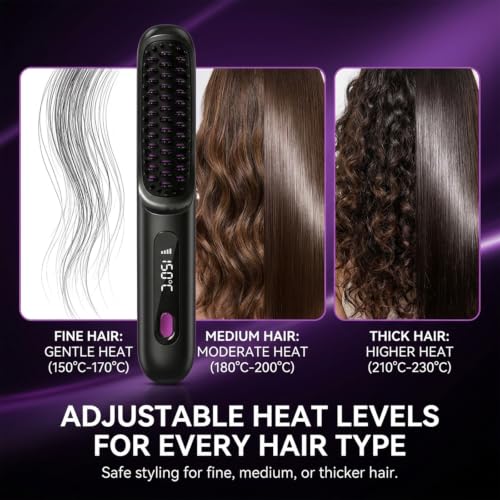 Cordless Hair Straightener Brush for Short Hair, Travel-Friendly Mini