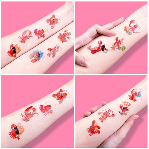 96 PCS Crawfish Boil Pre-Cut Temporary Tattoos for Kids | Super Cute Crawfish Themed Birthday Party Favors, Supplies, Decorations, Ocean Animal Tattoo Stickers, School Rewards & Gifts Boys & Girls