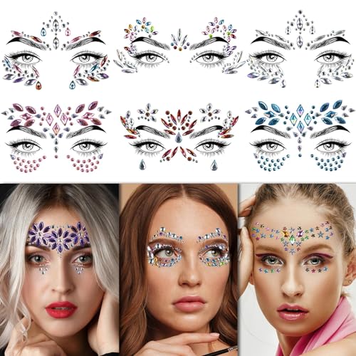 Face Gems Stickers 12 Sets - Body Glitter Rhinestones for Makeup