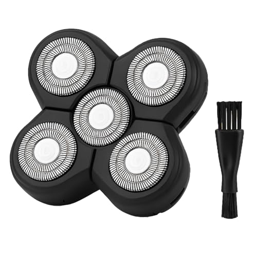 5-Head Replacement Blades for Men's Electric Head Shavers, Universal Snap-on Rotary Razor Refills, Professional Bald Head Grooming Blade with Cleaning Brush, Waterproof & Floating Design (1 Pack)