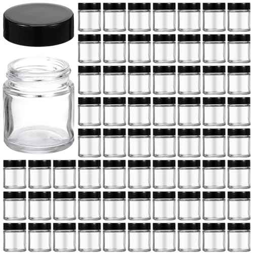 Aoriher 60 Pieces Glass Jars with Lids Clear Small Mason Empty Round Spice Wide Mouth Canning Storage Refillable Cosmetic Containers for Lotions Cream Powders (1 oz) clear and black HS-Aoriher-23870