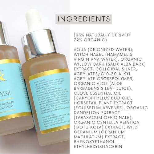 VANISH Clear Skin Serum by Grace & Balance. Natural plant based topical serum for clearer skin. Vegan, Fragrance-Free, Organic Botanical Ingredients, Made in USA