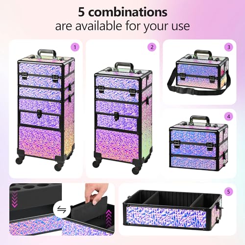 Rolling Makeup Train Case with Drawers & Wheels - Professional Salon Organizer