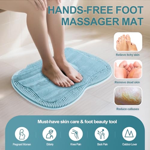 Foot Scrubber Mat Large Feet Scrubber Dead Skin for Shower Floor Wall Bathtub & Pumice Stone 2 Pack- Foot Spa Callus Remover Exfoliating Toes Deap Clean Brush Message Relax Suction Cups, Blue