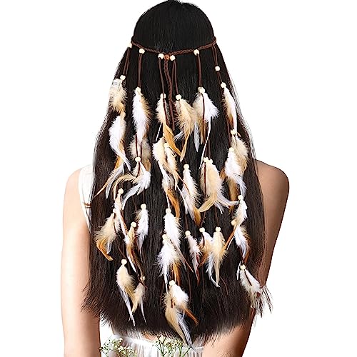 XunYee Feather Headband Hippie Headband for Women Hippie Accessories Indian Hair Accessories for Costume (Elegant Style)