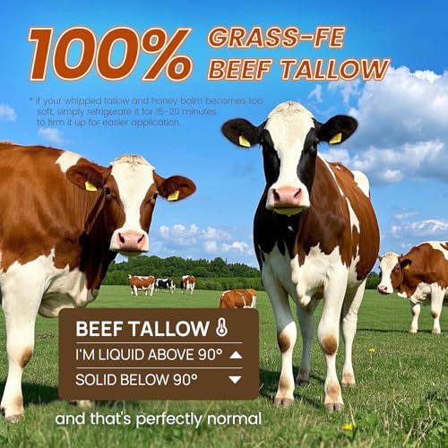 Beef Tallow for Skin 2oz, Whipped Beef Tallow and Manuka Honey Balm, Beef Tallow for Face and Body, Unscented Skin Care for Dry and Sensitive Skin, Natural Tallow Balm for Hydration and Nourishment