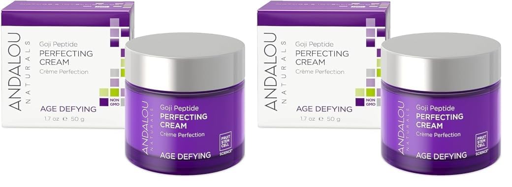 Andalou Naturals Goji Peptide Perfecting Cream, Age Defying Face Cream, Resveratrol CoQ10 Face Moisturizer, Supports Skin Collagen and Elastin & Helps Fight Fine Lines & Wrinkles, 1.7 fl oz