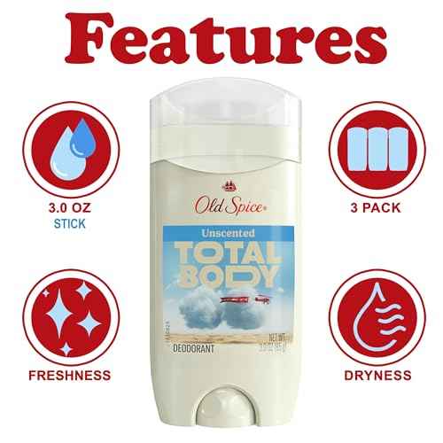 Old Spice Whole Body Deodorant for Men, 3 Pack, Aluminum Free, Unscented Stick Deodorant, Dermatologist Tested, Safe to use all over, 3 oz. Each