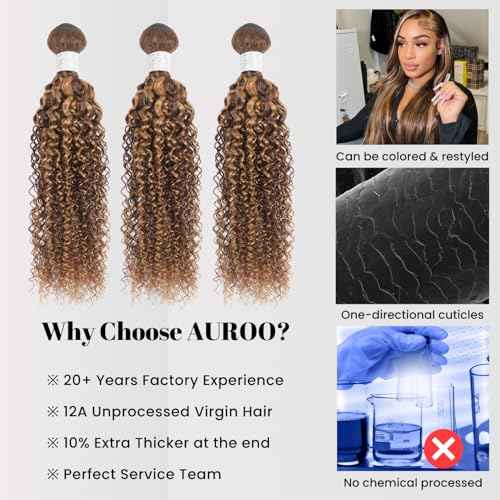 Honey Blonde Highlight Tight Kinky Curly Single Bundles Human Hair 22Inch, 100% Virgin Remy 12A Brazilian Curly Weave Bundles Human Hair Thick Track P4/27 Ombre Brown Colored Kinky Curly Bundles