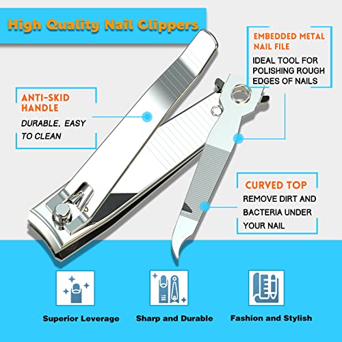 firiKer Nail Clipper Set,Premium Stainless Steel Fingernail and Toenail Clipper Cutters with Nail File, Sharp Effortless Nail Clippers Set for Men & Women(Silver)