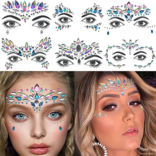 Face Gems Stickers 10-Pack, 3D Rhinestone Jewels for Rave & Festival