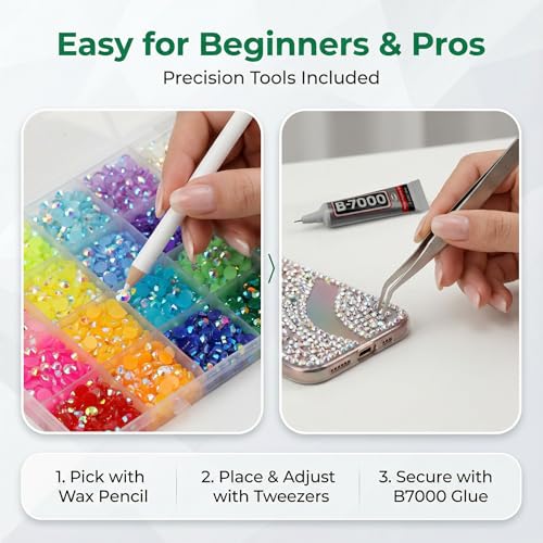 Worthofbest 33,000 Pcs 3mm Flatback Rhinestone Kit with B7000 Glue & Tools