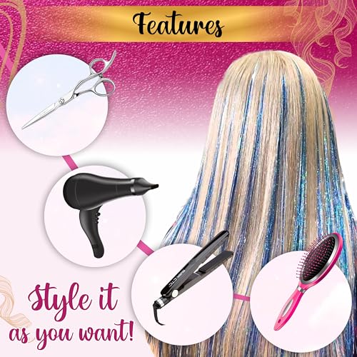 Hair Tinsel Kit 14 Colors 8500 Strands for Girls Women Kids - Heat Resistant Glitter Extensions
