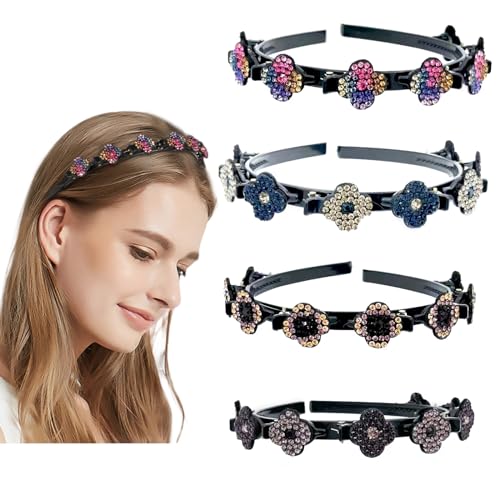 4-Pack Flower Crystal Hair Bands with Clips for Women