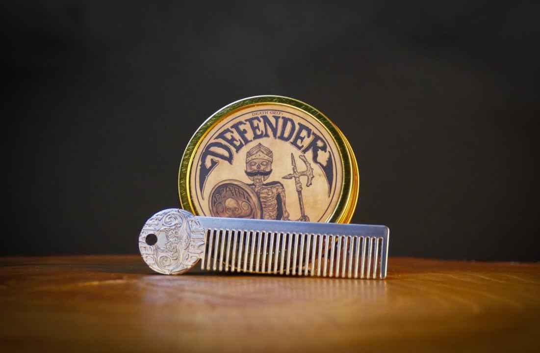 Defender Mustache Balm 2oz and Platinum Comb Set | Mens Grooming Set for Mustaches