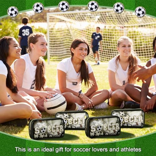 12 Pcs Soccer Clear Cosmetic Makeup Bag with Chenille Letter Patch Sport Goodie Clear PVC Pouch Organizer Waterproof Travel Toiletry Bags for Sports Theme Birthday Party Supplies
