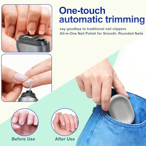 Easy Clip Nail Clippers Upgraded 3-in-1 Auto Electric Toenail Clipper for Seniors, Kids & Adults - Thick Nails, LED Light, Black