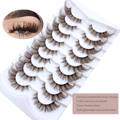 Brown Fox Eye False Eyelashes - 9 Pairs 3D Volume Wispy Strip Lashes