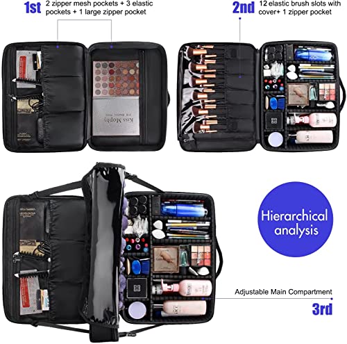 Extra Large Makeup Train Case with Adjustable Dividers & Shoulder Strap
