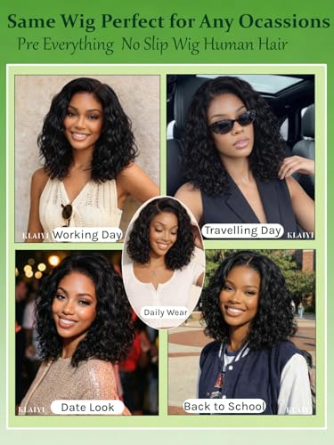 KLAIYI Water Wave Bob Wig - 14 Inch Glueless Human Hair