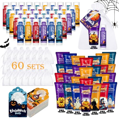 60 Pack Halloween Hand Cream & Lip Balm Set – Party Favors